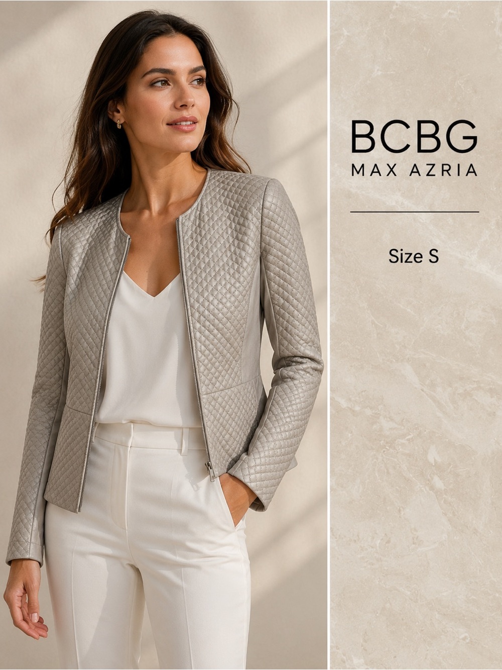 BCBGMaxAzria Quilted Leather Jacket in Light Gray